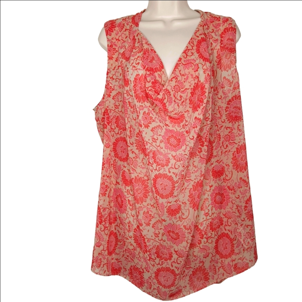CABI Blouse Top Women's Size XL VITA Sheer Floral Slouchy Neckline Cutout Back